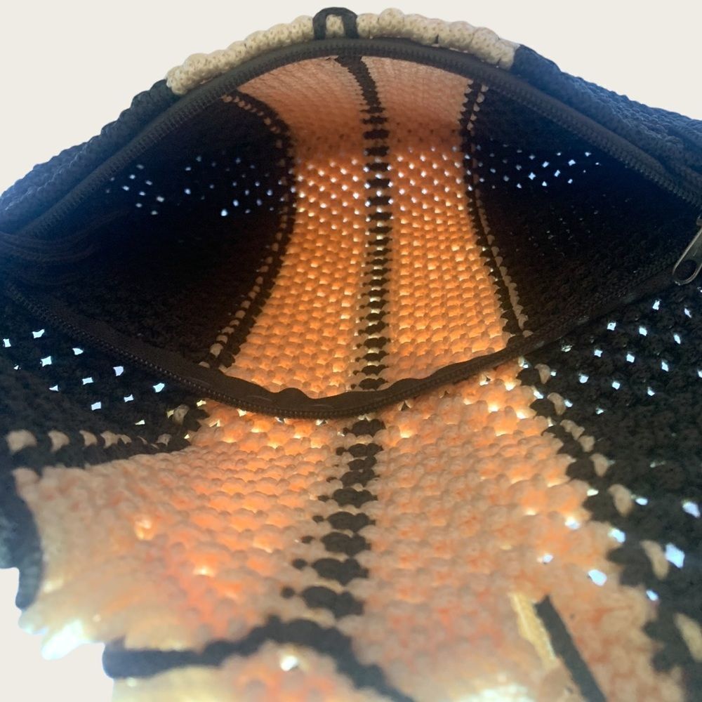 Handmade Macrame Crossbody Bag Black Cream Fringe Woven Boho Festival Shoulder - Picture 4 of 4